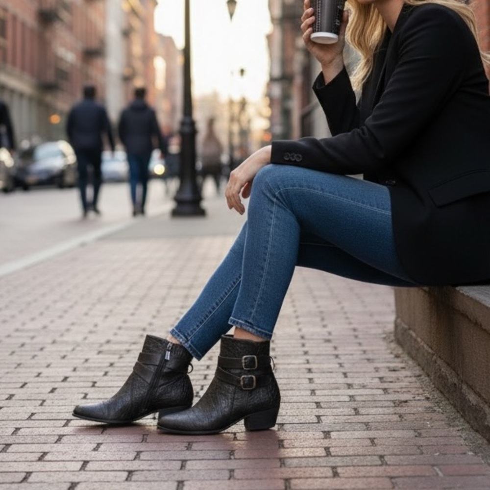 Michael Kors Black Textured Ankle Boots – Size 8.5